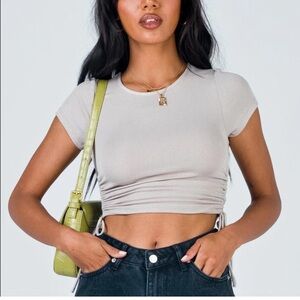 Princess Polly Light Gray Ruched Crop Top